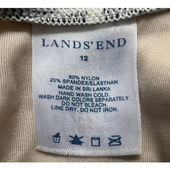 Lands' End Swim Womens 12 One Piece Halter Geo Print Tummy Slimming Black Ivory - Picture 3 of 9